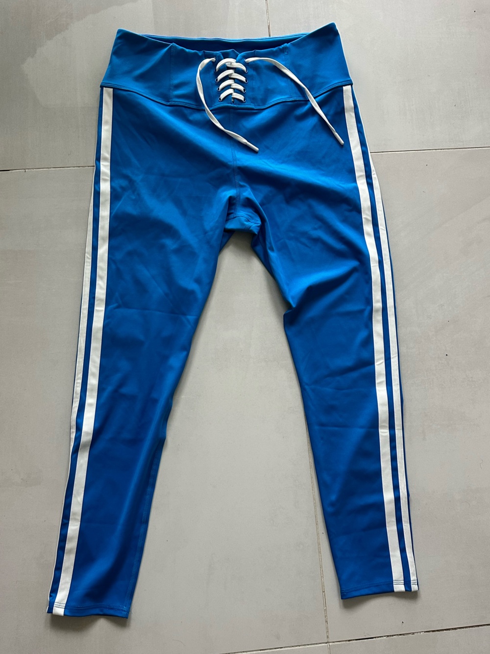 Zumba Fitness Blue Leggings with White Side Stripes